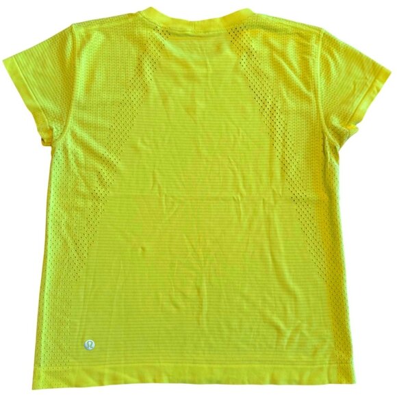 Size 4 Lululemon Train to be Short Sleeve Shirt Neon Electric Lemon Yellow - Picture 3 of 7